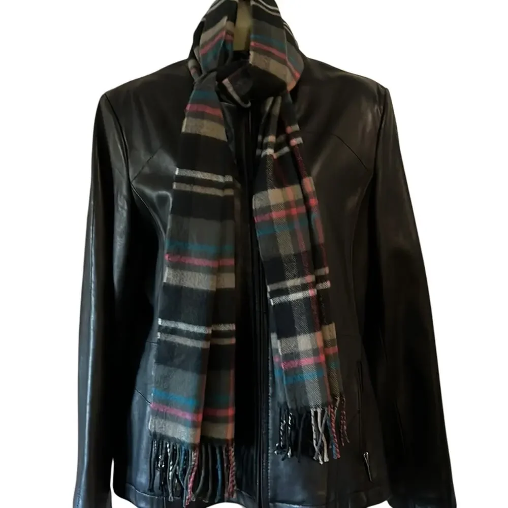 Multicolor Plaid Wool Scarf with Fringe Soft Cozy Warm Winter 70